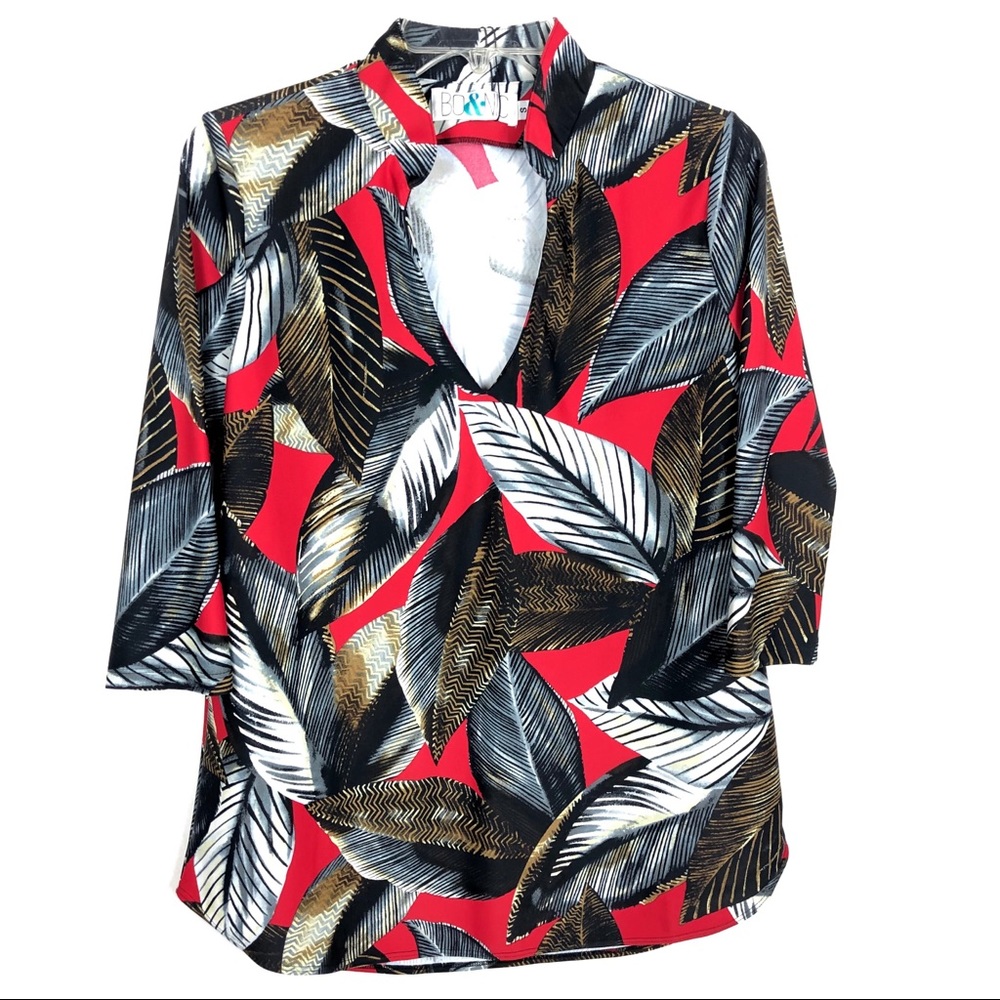 BO & NIC | Women’s Red Blouse with Leaves Print